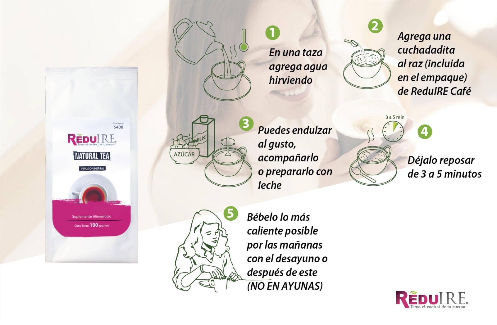 Té 100% Natural Baja Talla Y Peso Reduire