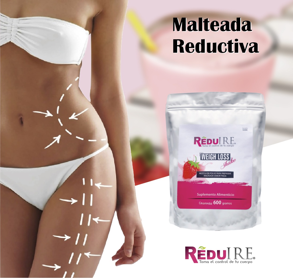 Malteada Weigh Loss Sabor Fresa P/ Bajar Peso Reduire 