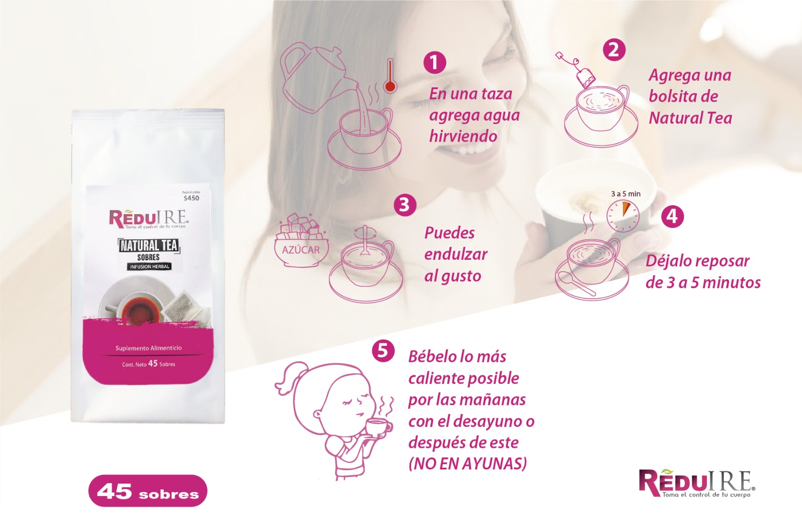 Té 100% Natural Baja Talla Y Peso (Sobres) Reduire
