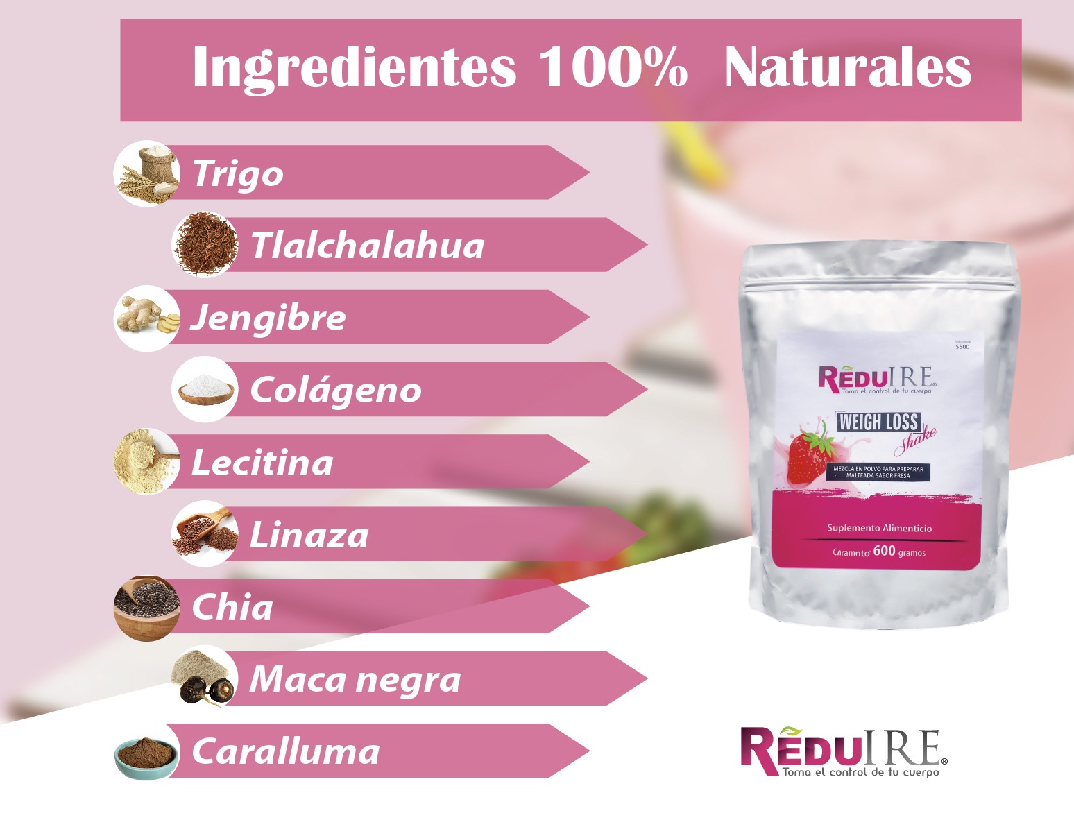 Malteada Weigh Loss Sabor Fresa P/ Bajar Peso Reduire 