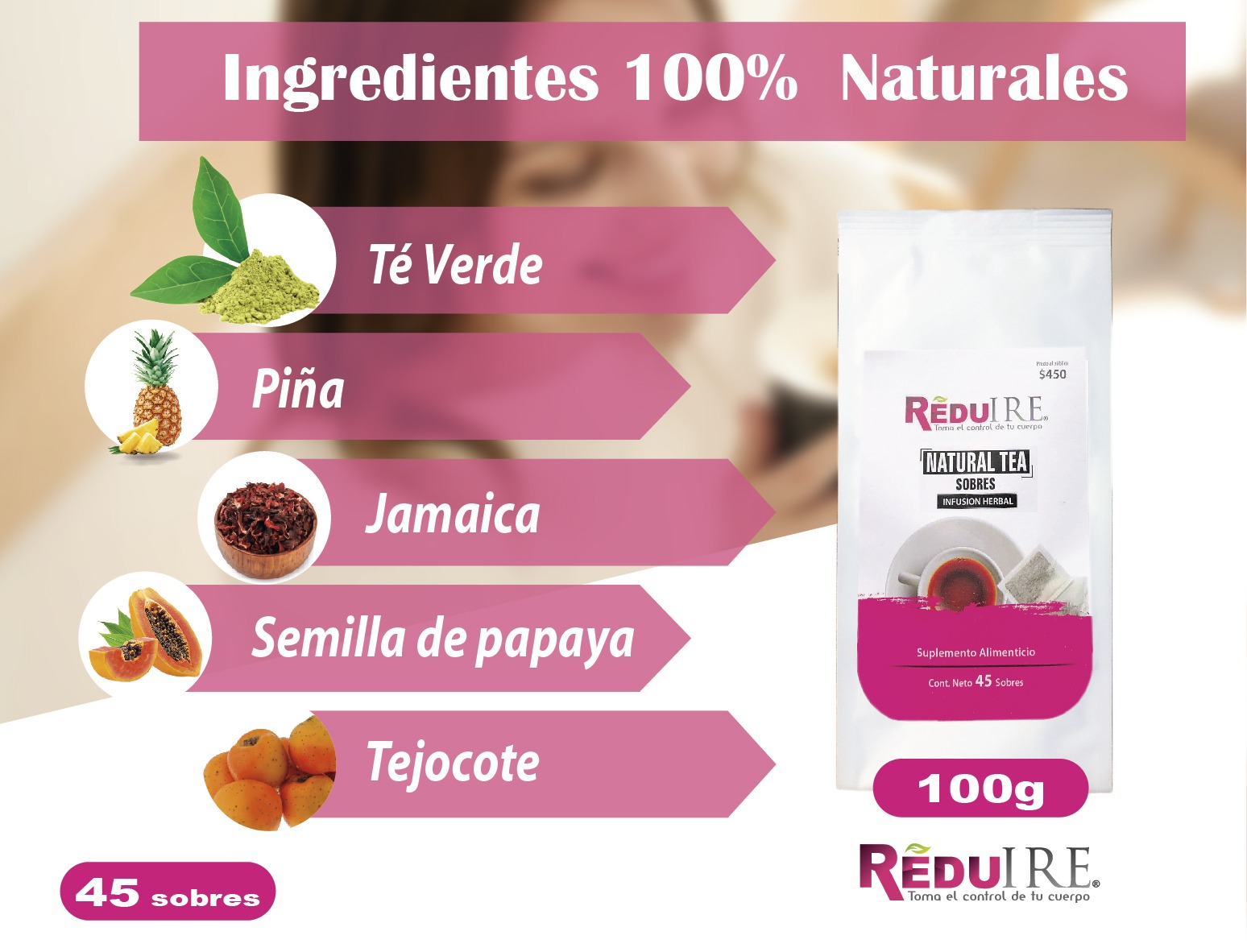 Té 100% Natural Baja Talla Y Peso (Sobres) Reduire