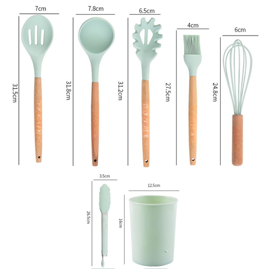 Set de Utensilios de Cocina 12 pz Mango de Madera y Silicona .