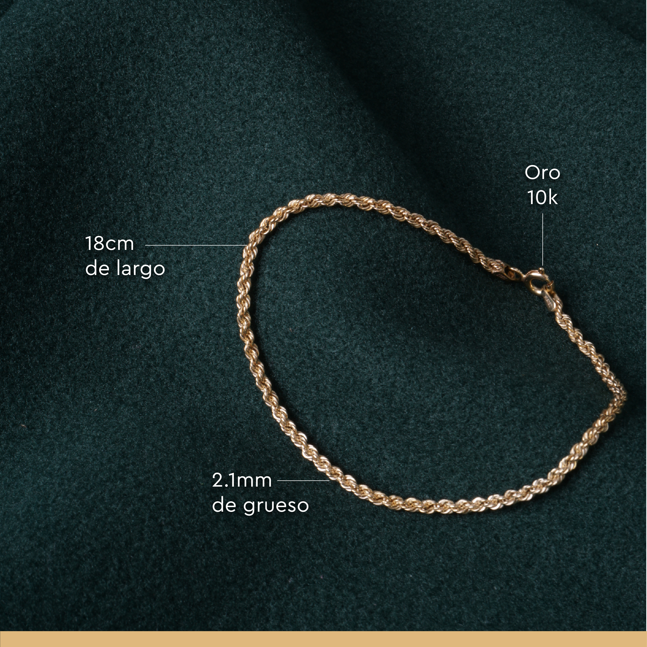 Italy Pulsera Oro 10k Torzal Torsal Pulso 18cm 2.1mm Esclava.