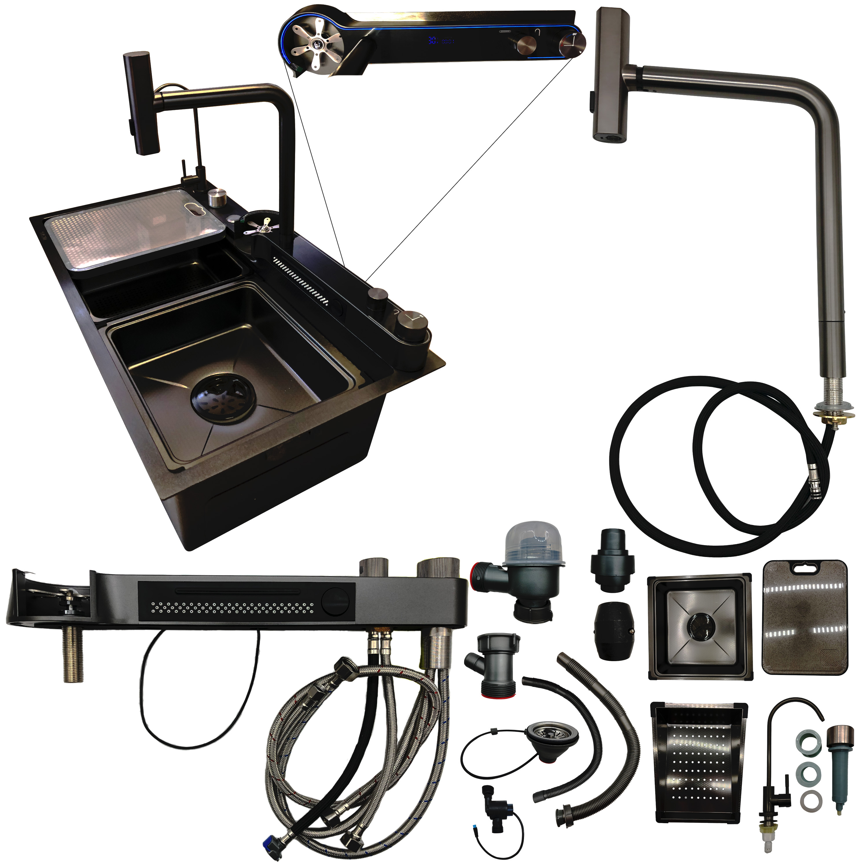 Tarja para Cocina Fregadero Lujo Cascada Led Grifo Acero Inoxidable Textura De Panal 80cm X 45cm X 20cm.