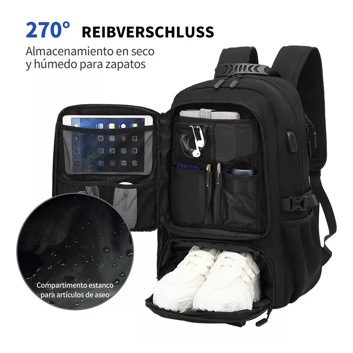 Mochila Gym Con Compartimento Para Zapatos Negro