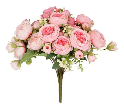 "Flores Peonias Artificiales Ramo Novia Boda Centro Mesa Rosa "