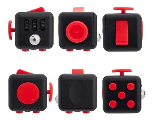 "Fidget Cube - Juguete Anti Estrés negro con rojo "