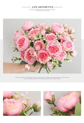 "Flores Peonias Artificiales Ramo Novia Boda Centro Mesa Rosa "