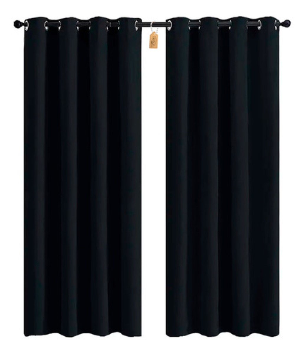 "Cortinas Kitul Blackout Plus Aislamiento Térmico 2 Paneles 215 X 135 Cm Color Negro "