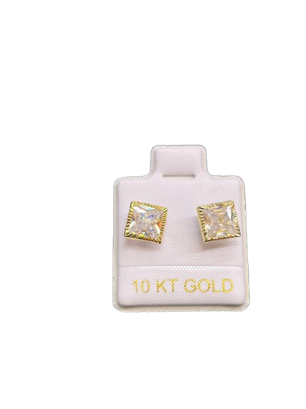 Broquel Oro 10k Con Zirconia Cuadrado