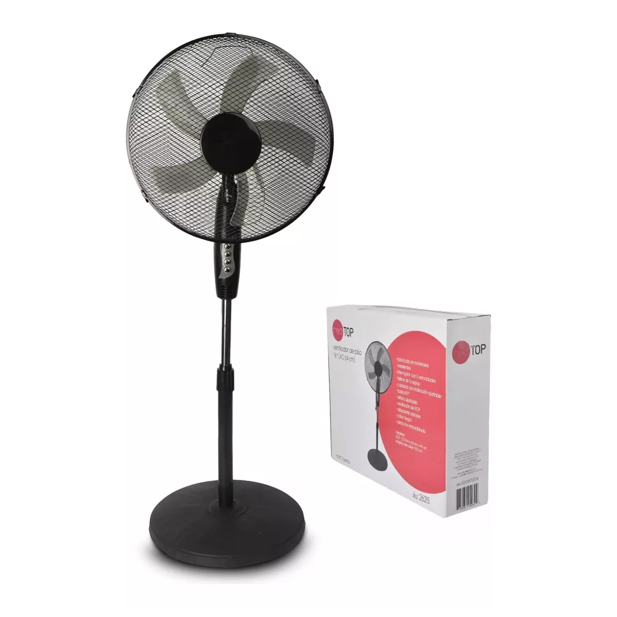Ventilador De Piso 16 PuLG 3 Vel Giro 90° Ajustable Red Top Cantidad De Aspas 5 Estructura Negro Aspas Neg Diámetro 1 Frecuencia 1 Material De Las Aspas Plástico