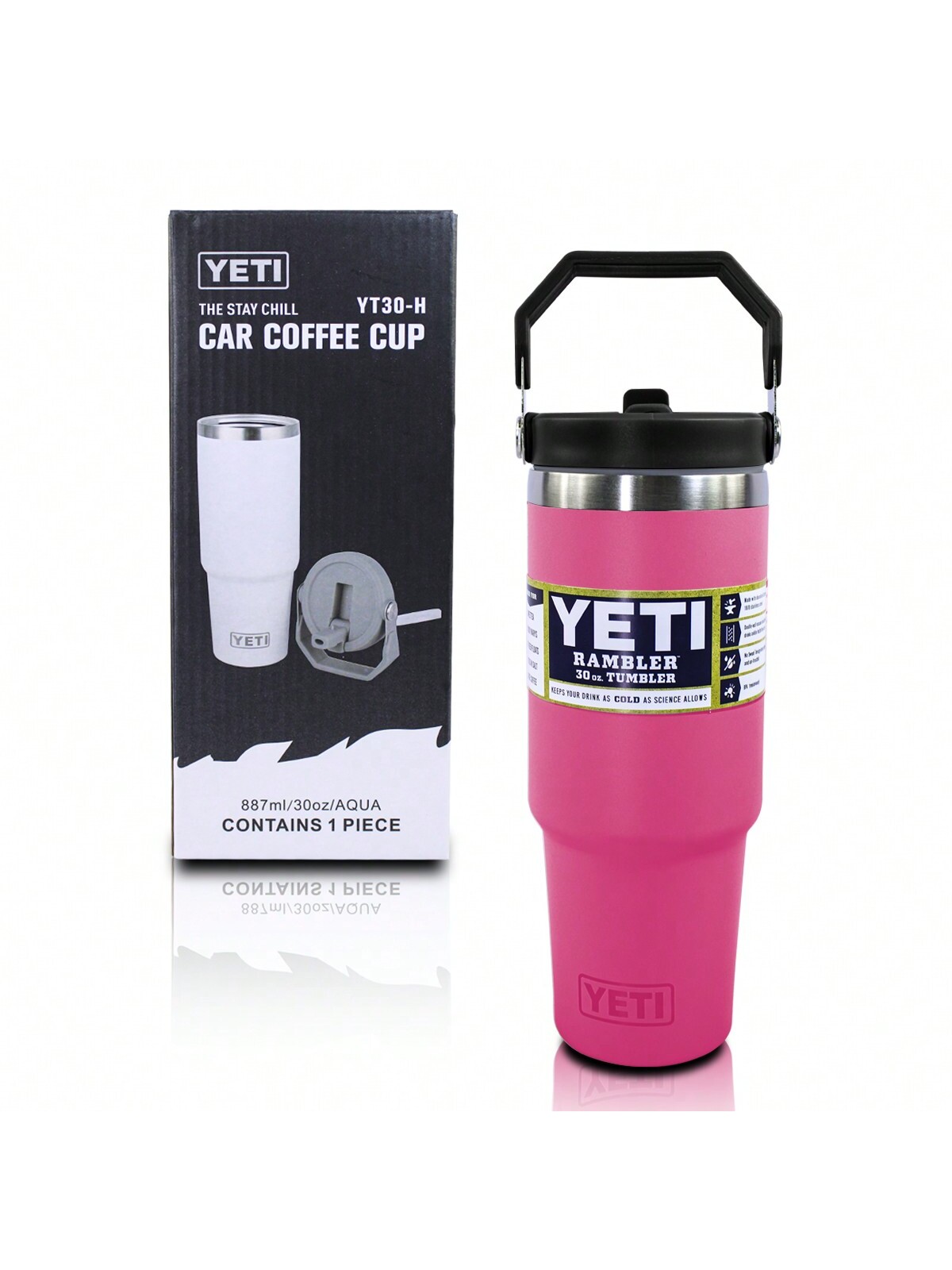 VASO TERMICO YETI COLOR ROSA FIUSHA CAPACIDAD DE 30 OZ CONTAPA AGARADERA