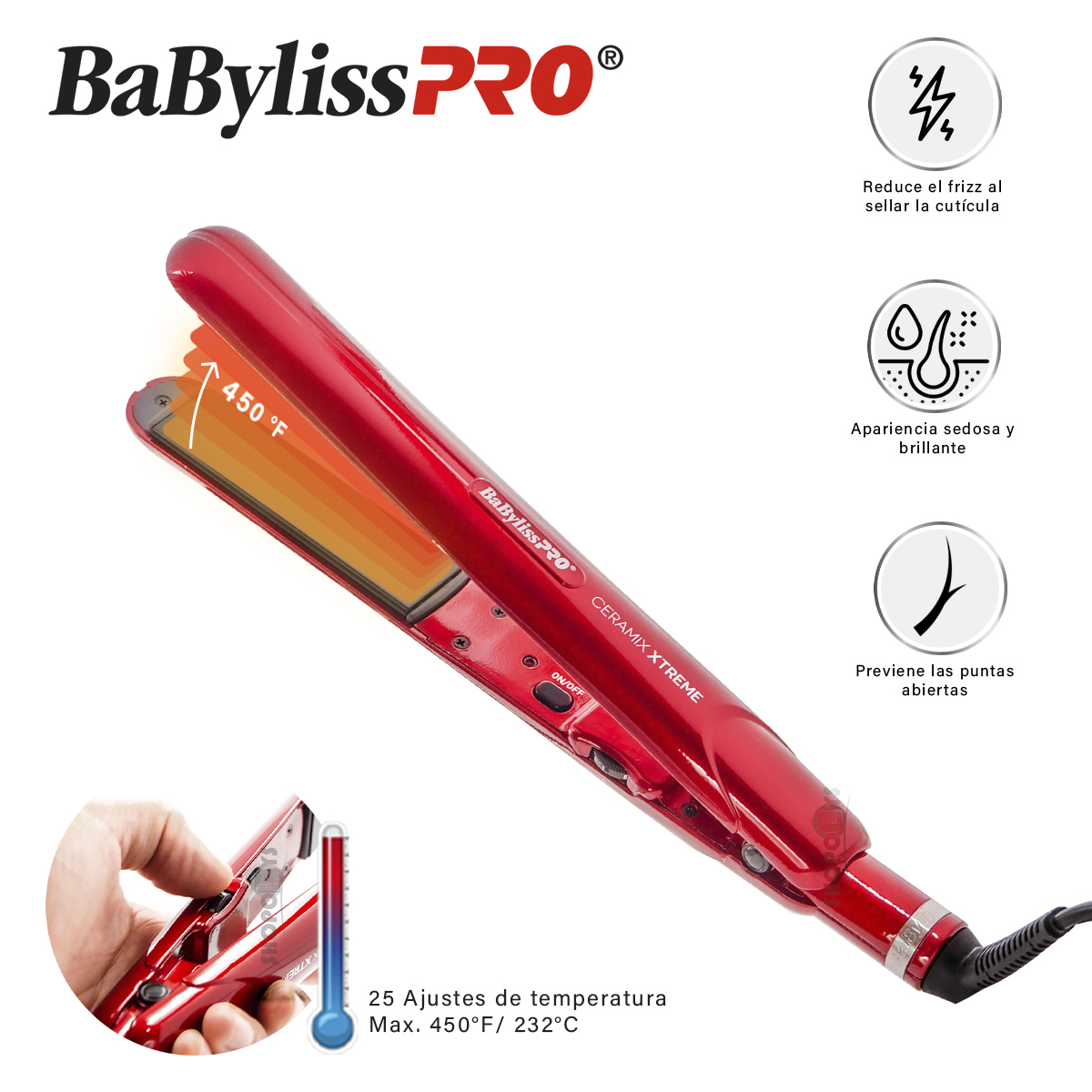Plancha Ceramica Babyliss Profesional Ceramix Xtreme Roja