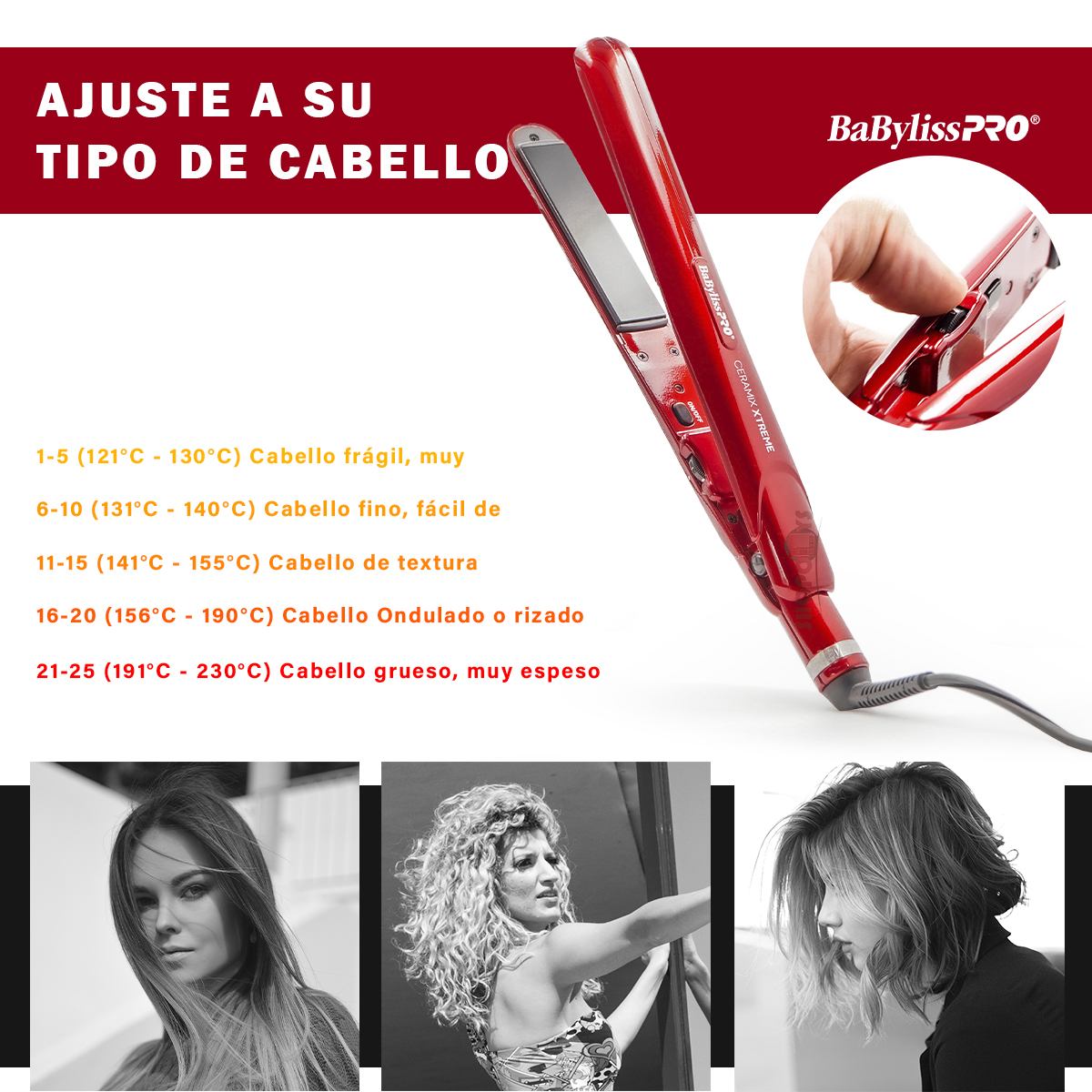 Plancha Ceramica Babyliss Profesional Ceramix Xtreme Roja