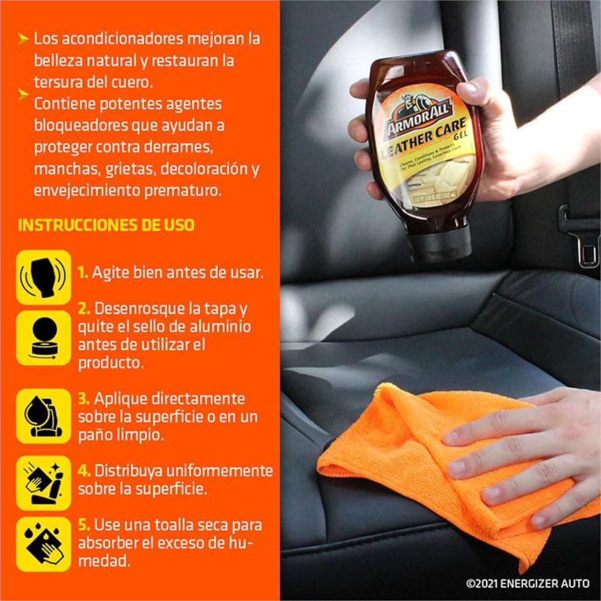 Gel Acondicionador Armor All Limpia Nutre Protege Piel Coche.