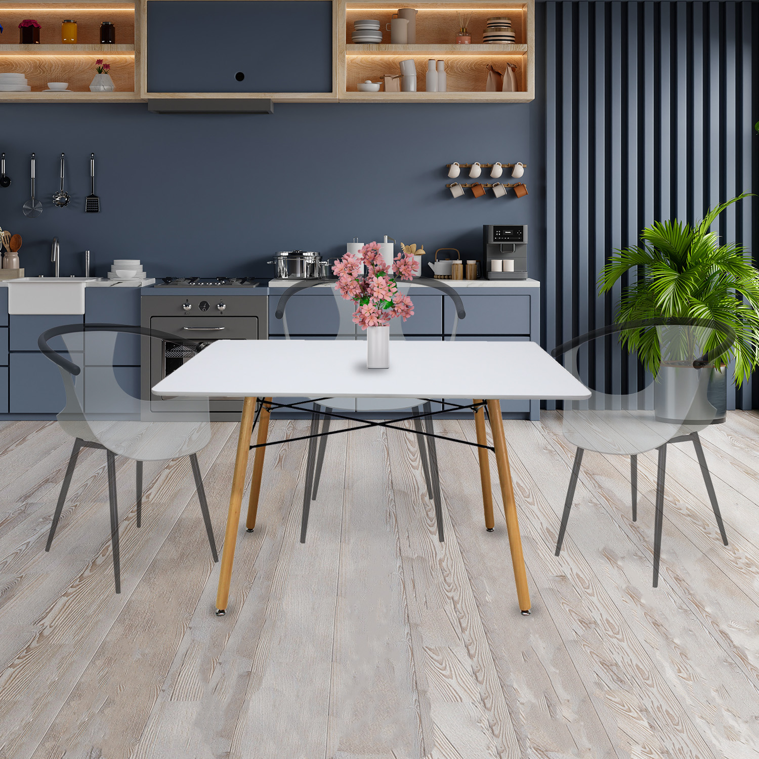 Set Comedor Oslo Melamina 120cm Blanco 4 sillas Eames Blanco Mundo In.