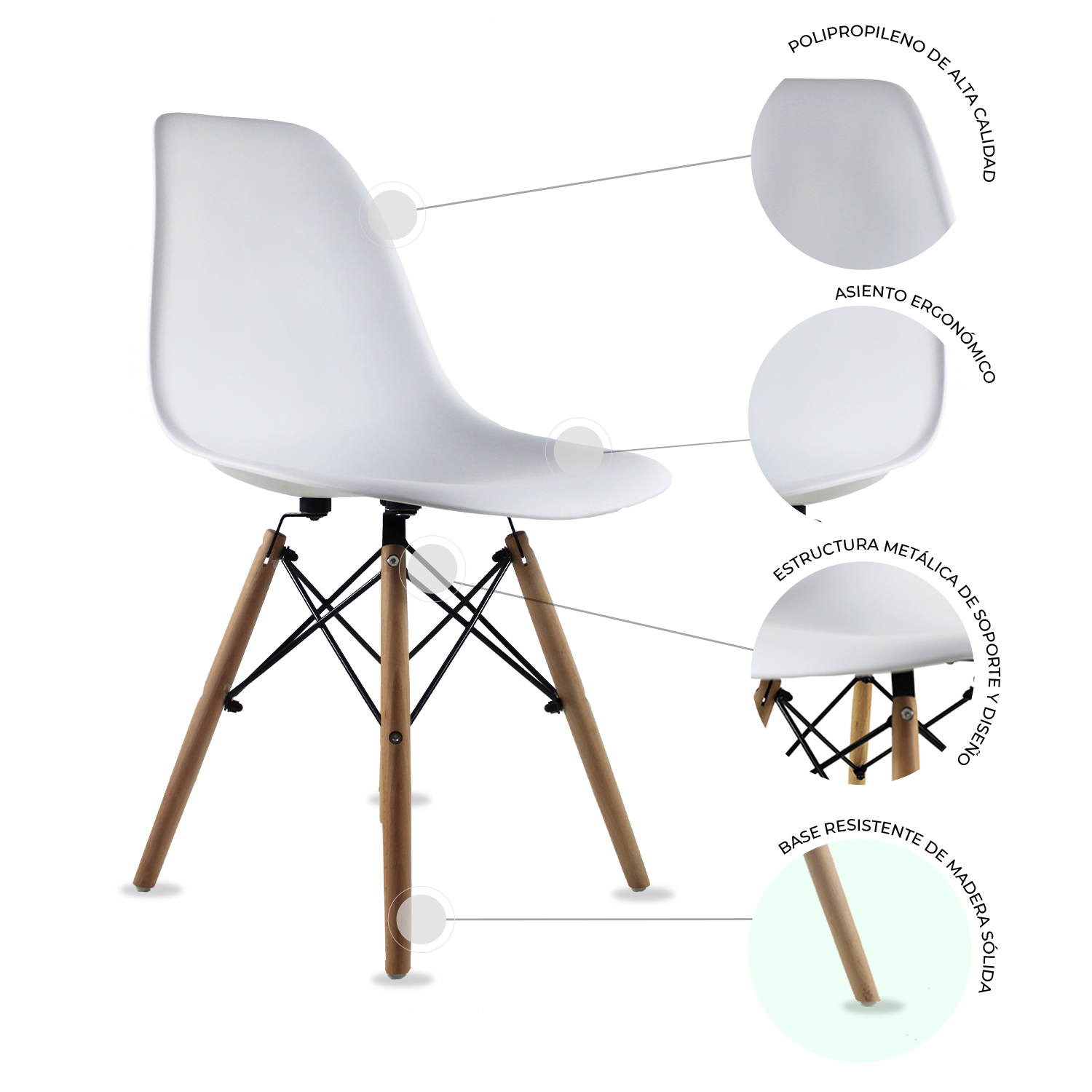 Set Comedor Oslo Melamina 120cm Blanco 4 sillas Eames Blanco Mundo In.
