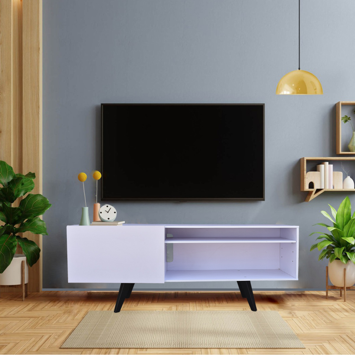 Hogare Centro de Entretenimiento Madrid para TV de hasta 55 pulgadas Color Blanco.