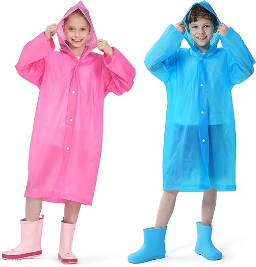 Poncho de Lluvia, Poncho de Lluvia para Niños,Chubasqueros Impermeable, Reutilizable EVA Ponchos Impermeables Chaquetas Capa Lluvia con Capucha Adecuado