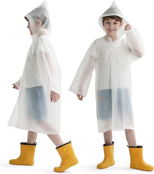 Poncho de Lluvia, Poncho de Lluvia para Niños,Chubasqueros Impermeable, Reutilizable EVA Ponchos Impermeables Chaquetas Capa Lluvia con Capucha Adecuado