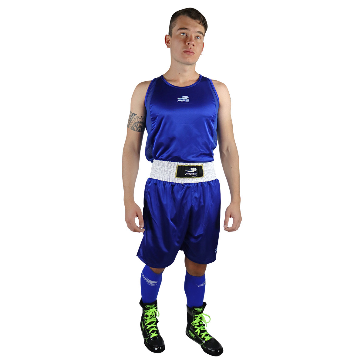 Uniforme de Box Varonil Fire Sports Playera/Short Azul.