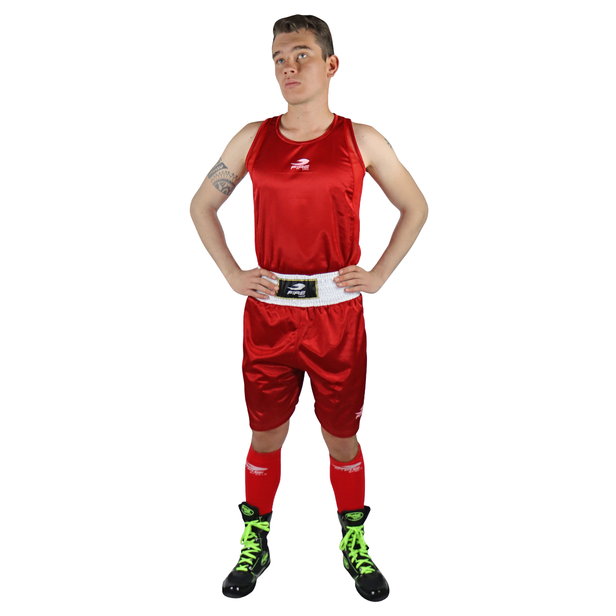 Uniforme de Box Varonil Fire Sports Playera/Short Rojo.