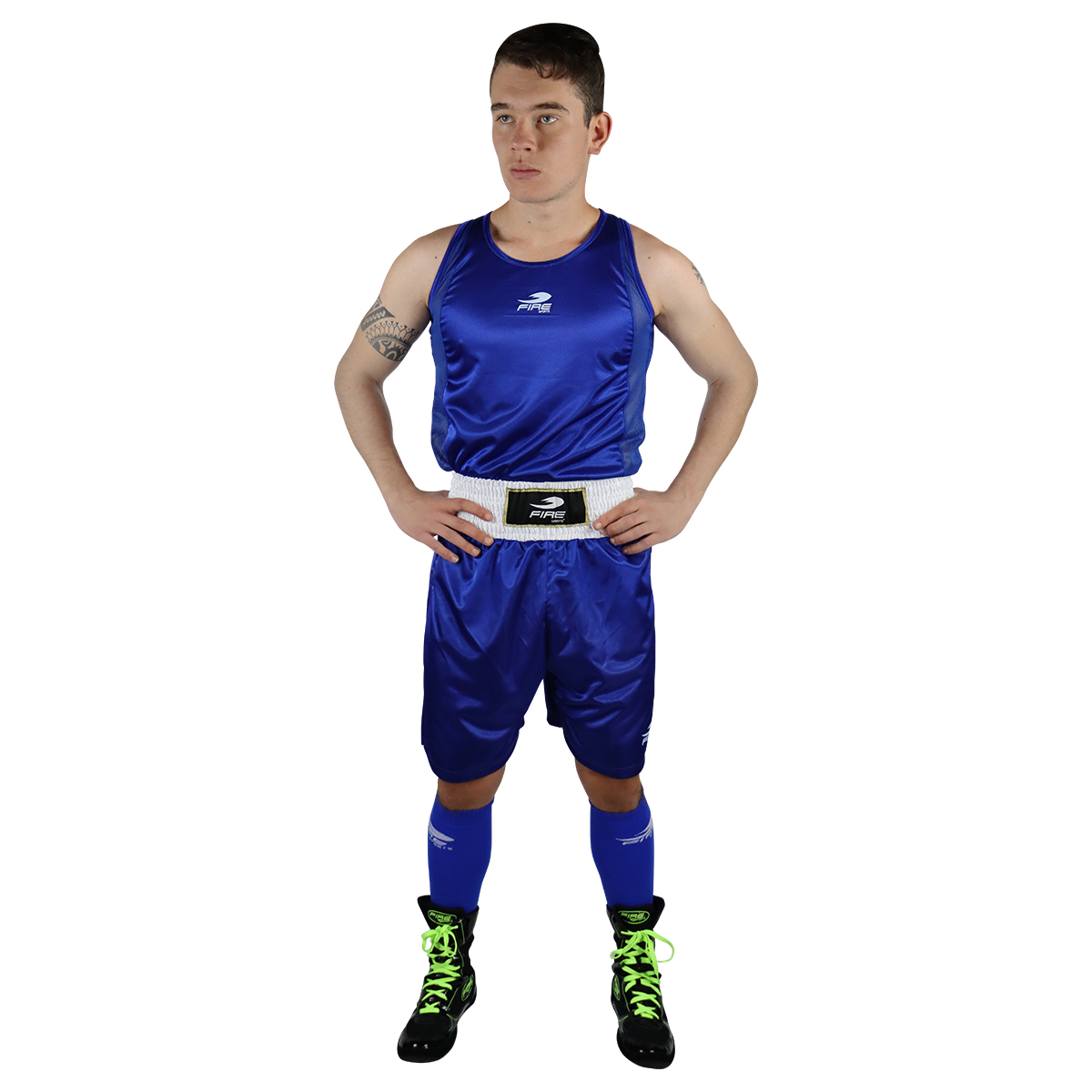 Uniforme de Box Varonil Fire Sports Playera/Short Azul.