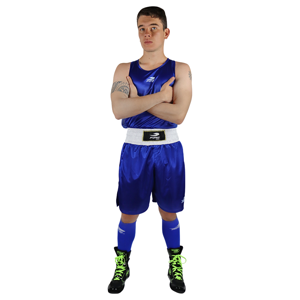 Uniforme de Box Varonil Fire Sports Playera/Short Azul.
