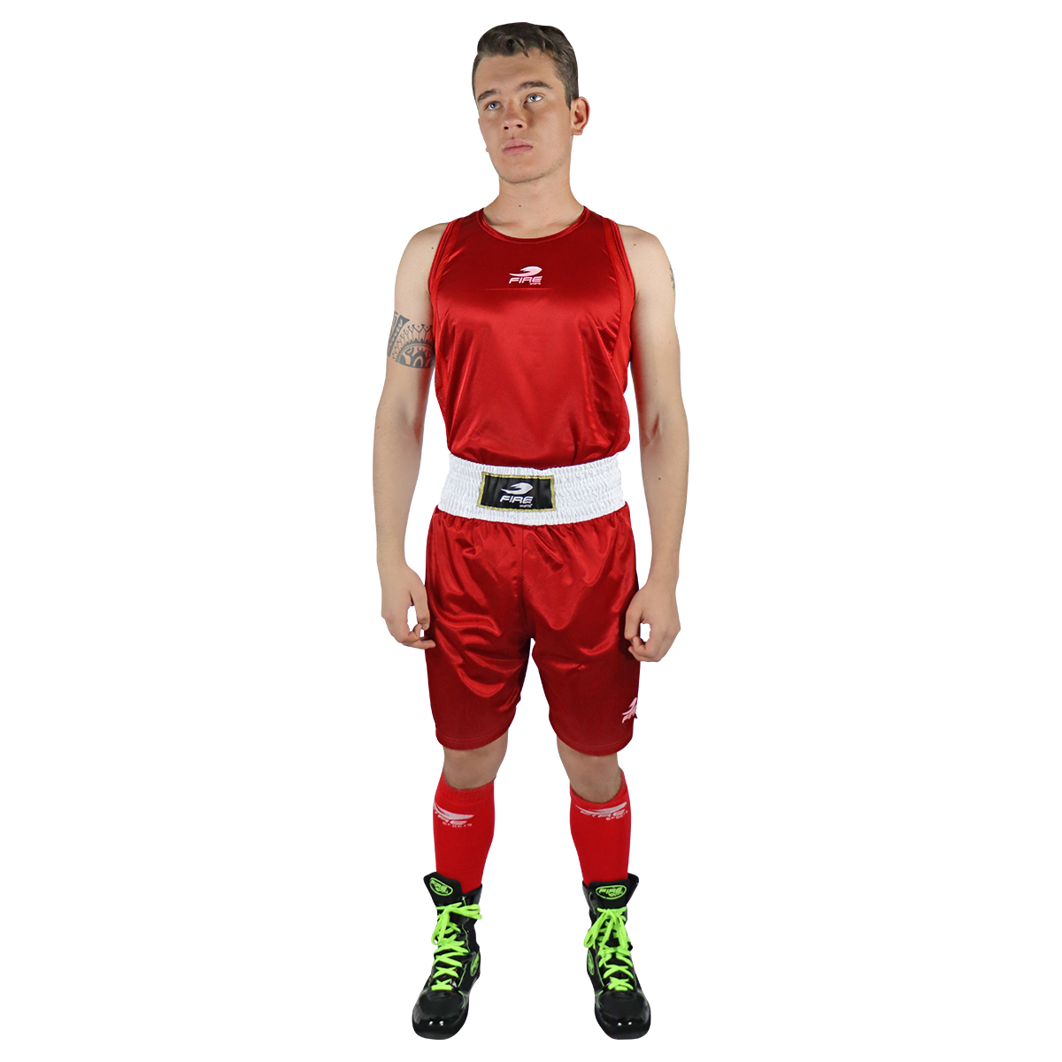 Uniforme de Box Varonil Fire Sports Playera/Short Rojo.