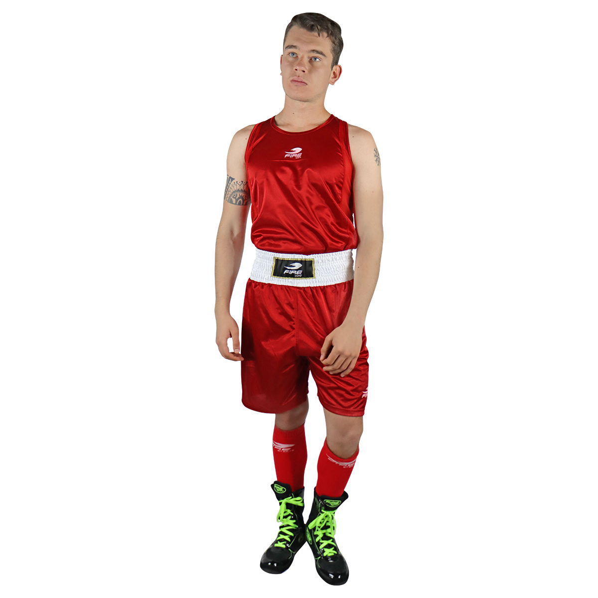 Uniforme de Box Varonil Fire Sports Playera/Short Rojo.
