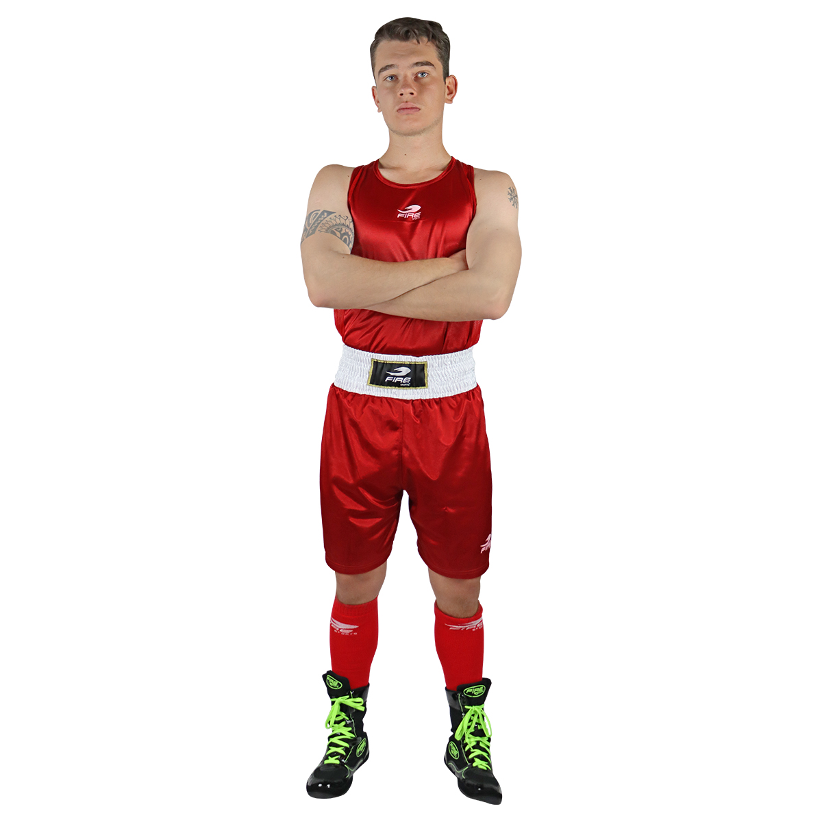Uniforme de Box Varonil Fire Sports Playera/Short Rojo.
