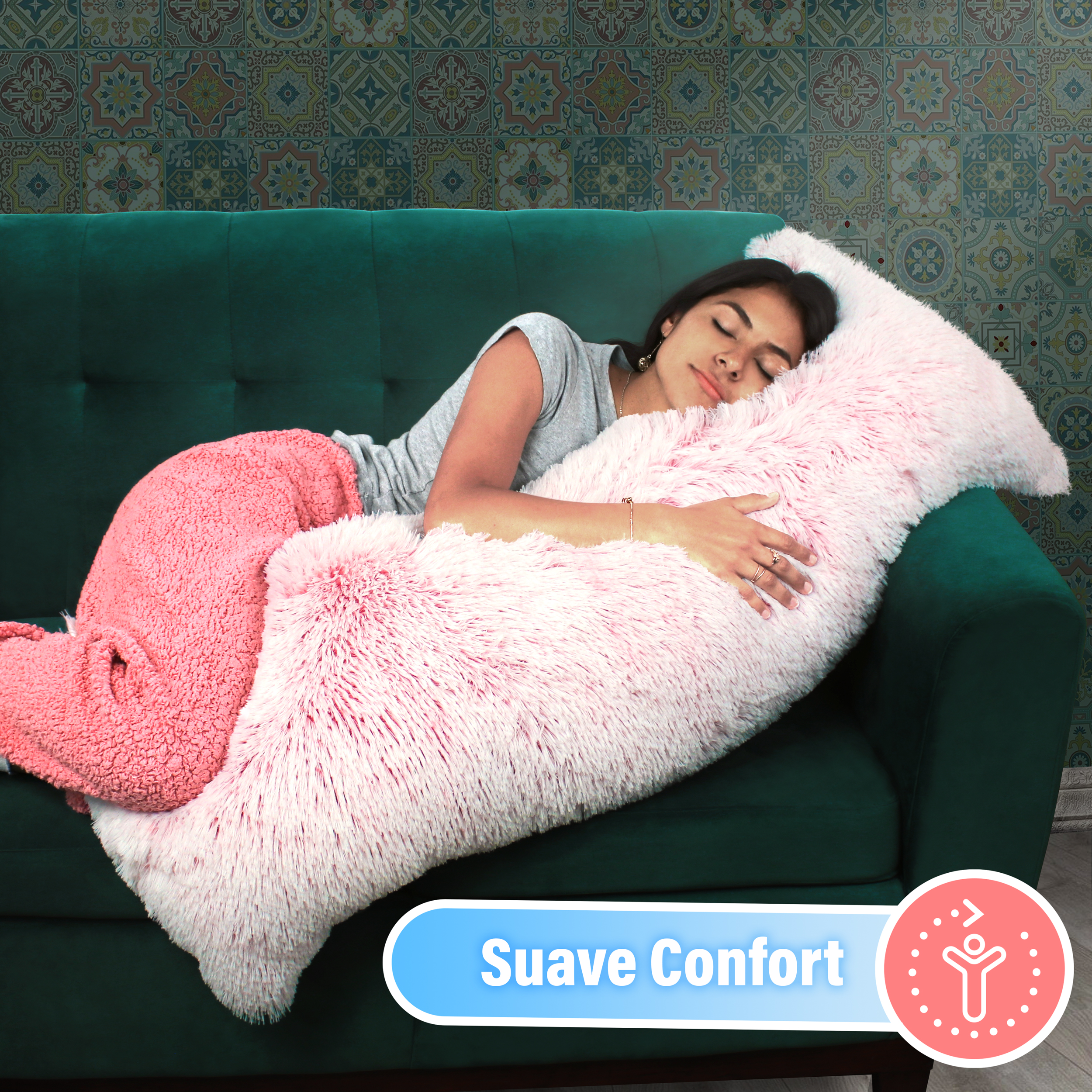 Almohada Abrazable Nevado Coral, Extra Larga Cómoda Super suave.
