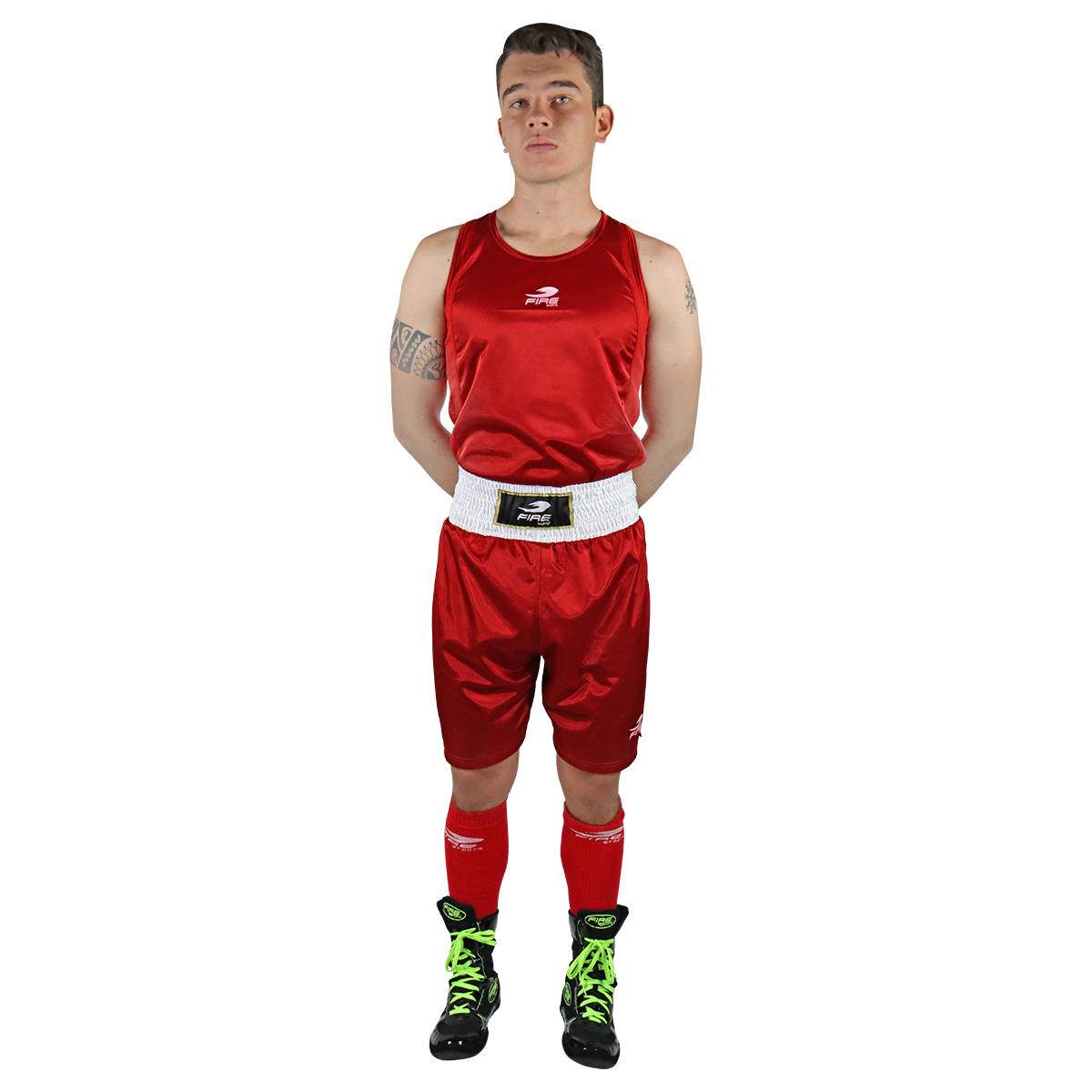 Uniforme de Box Varonil Fire Sports Playera/Short Rojo.