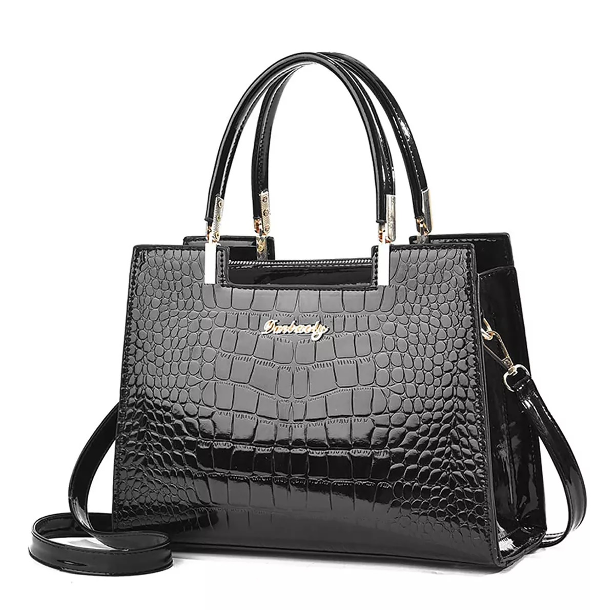 Bolsa Negra Imitación Piel Cocodrilo Dama