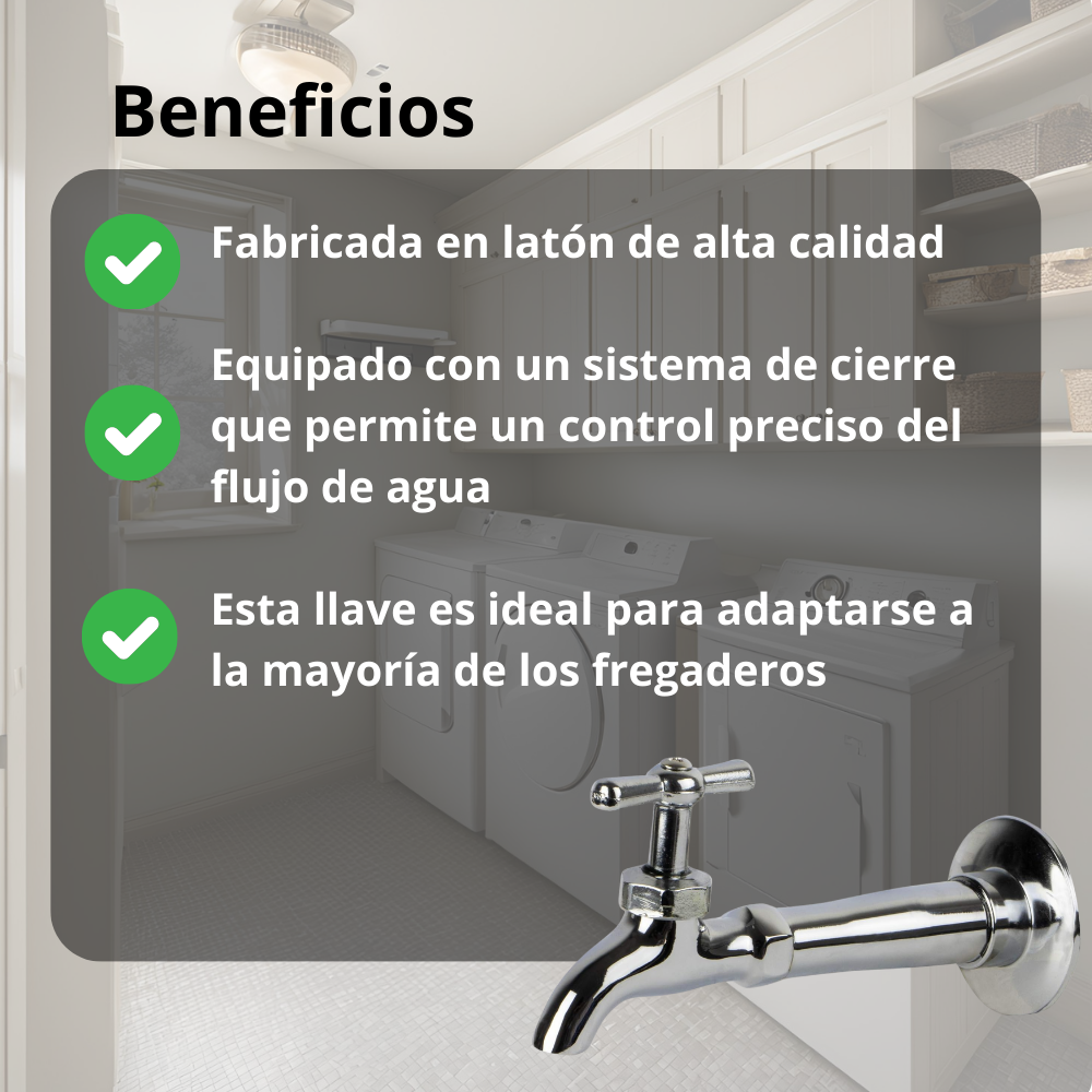 Llave para fregadero. Cubierta, cuerpo y manerales ABS, cierre de 1/4 de vuelta.