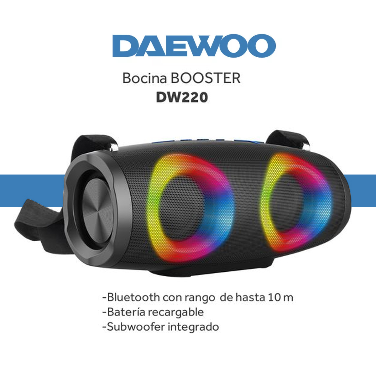 Bocina Bafle Portátil Bluetooth Inalámbrica Daewoo Luz Rgb DW220