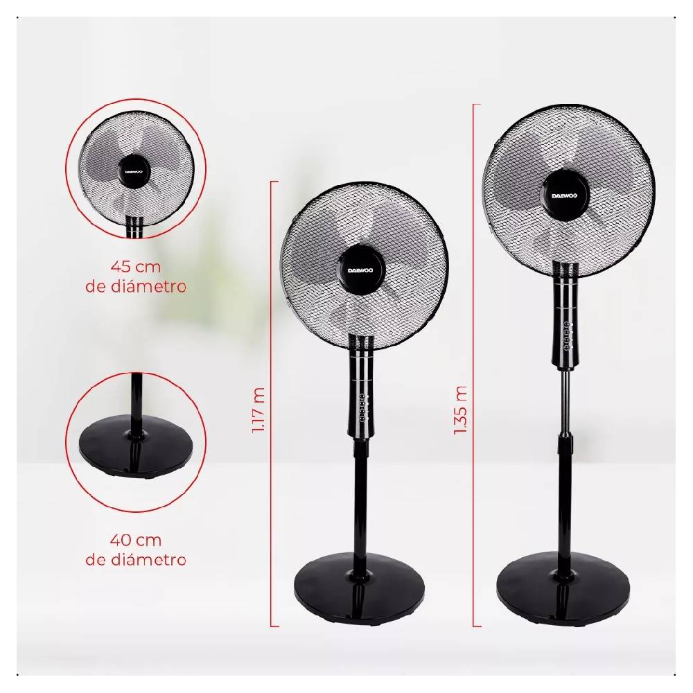 Ventilador Daewoo DI-1689AXK 16 Pedestal 3 Velocidades Negro