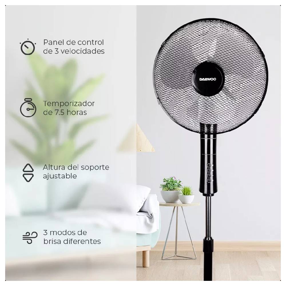 Ventilador Daewoo DI-1689AXK 16 Pedestal 3 Velocidades Negro
