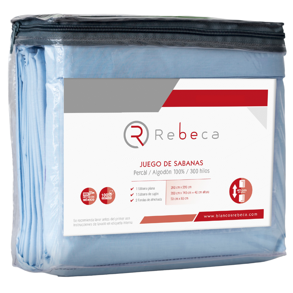 Juego de Sábanas Básica Algodón Percal 300 - Queen Size - Azul Cielo