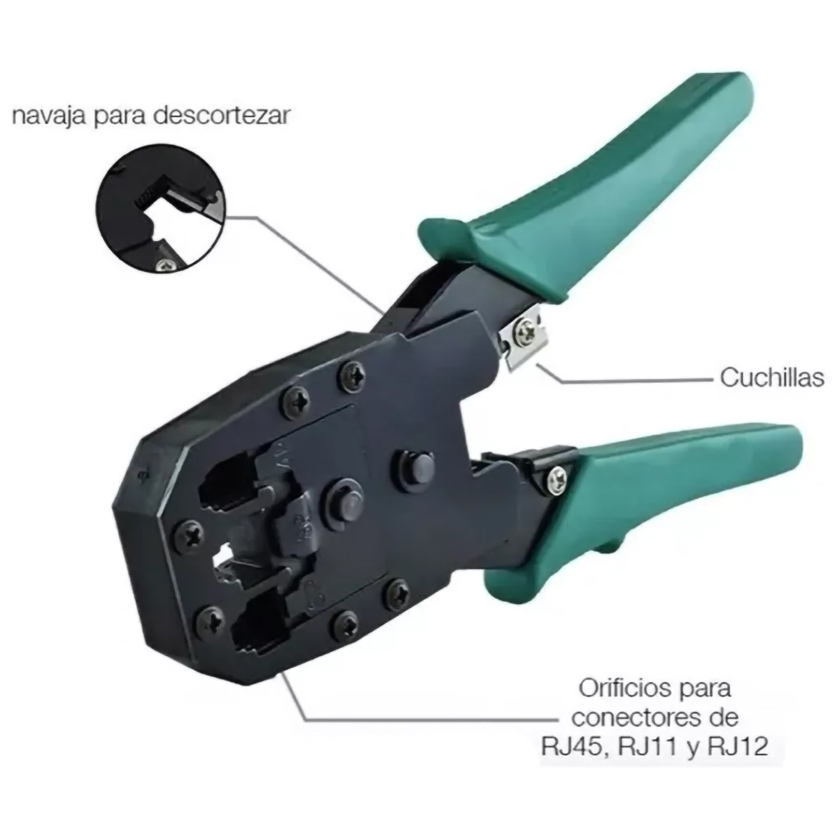 Pinza Ponchadora Cable Red Telefónico Ethernet RJ45 RJ11 RJ12.