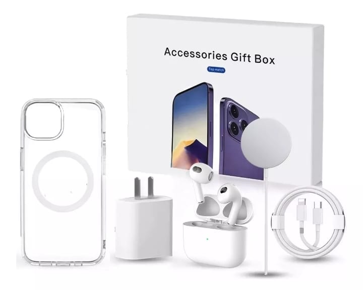 Kit Para iPhone 11 Pro Max, Case, Cubo, Cable, Cargador Inalambrico y Audifonos.