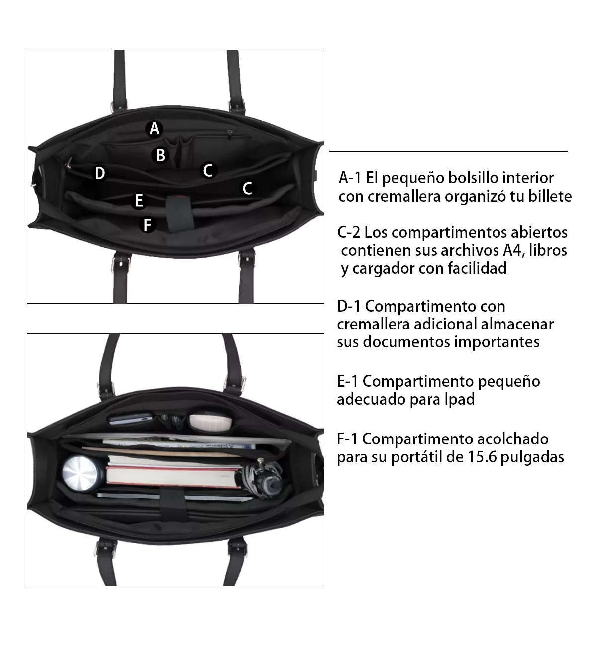 Bolsas De Mujer Totes 15.6 Pulgadas Para Laptop Negra.