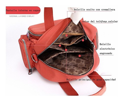 "Bolso De Moda Impermeable Para Mujer Con Carga Usb Portátil Rosa "