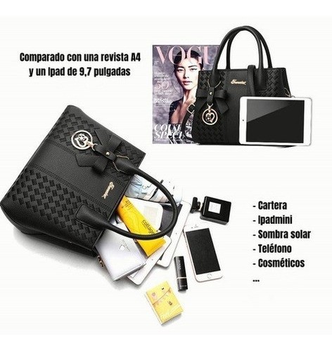 "Bolso Mano Tote Bolsa Mochila Mujer Gran Capacidad Ligero negra "