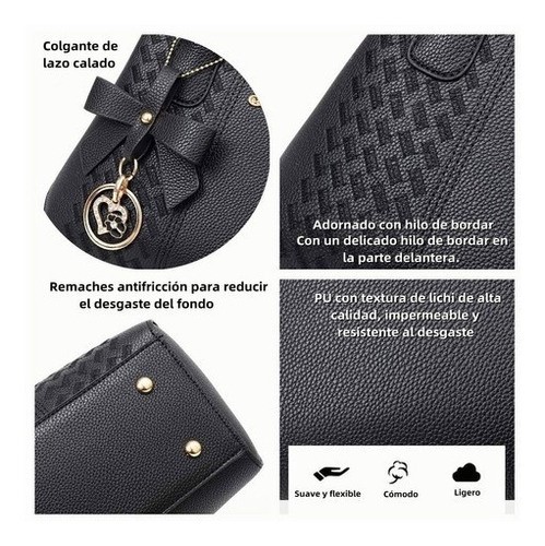 "Bolso Mano Tote Bolsa Mochila Mujer Gran Capacidad Ligero negra "