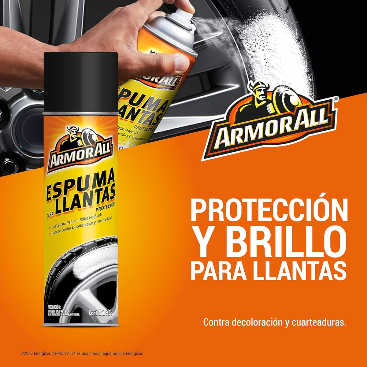 Espuma llantas Armor All limpieza brillo negro protección 510g.