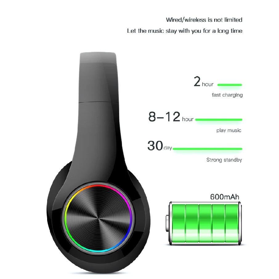 Audifonos Gamer Bluetooth con Luz RGB.
