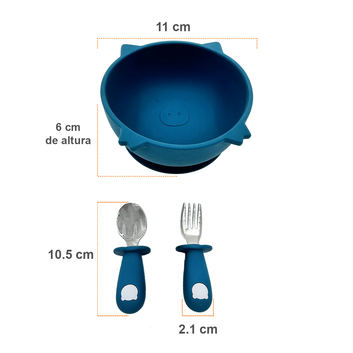 Set de 3 Baberos en Silicona y Plato con Cubiertos en Acero Inoxidable para Bebé