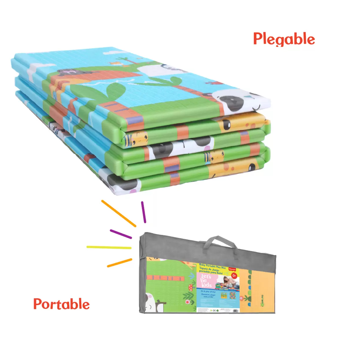 Tapete De Juego Portátil Fisher Price Doble Vista Zoo Feliz.