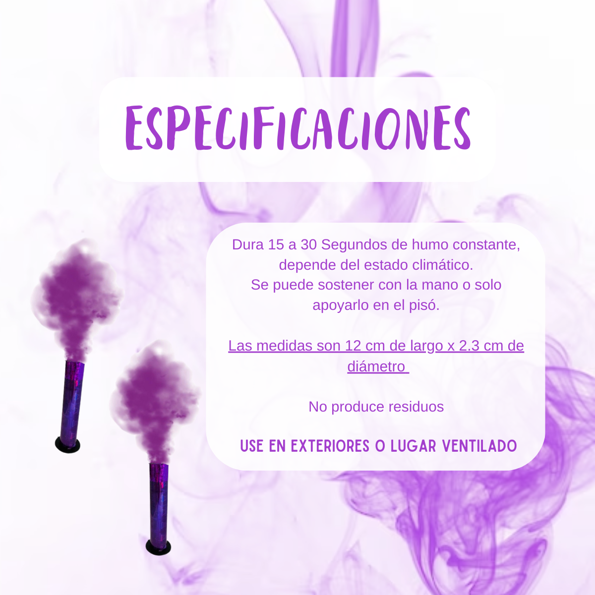 Vengala de humo celebración fiesta cumple sesion fotografica color morado 2pz.